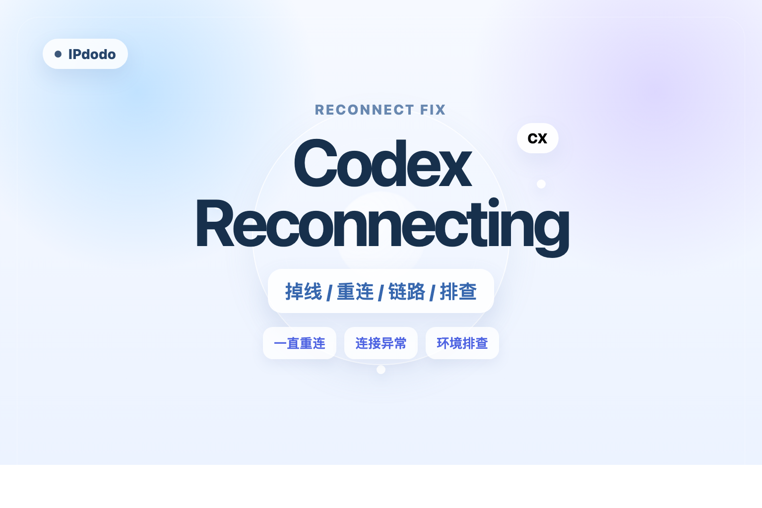 Codex reconnecting排查配图，突出重连异常、链路和环境排查